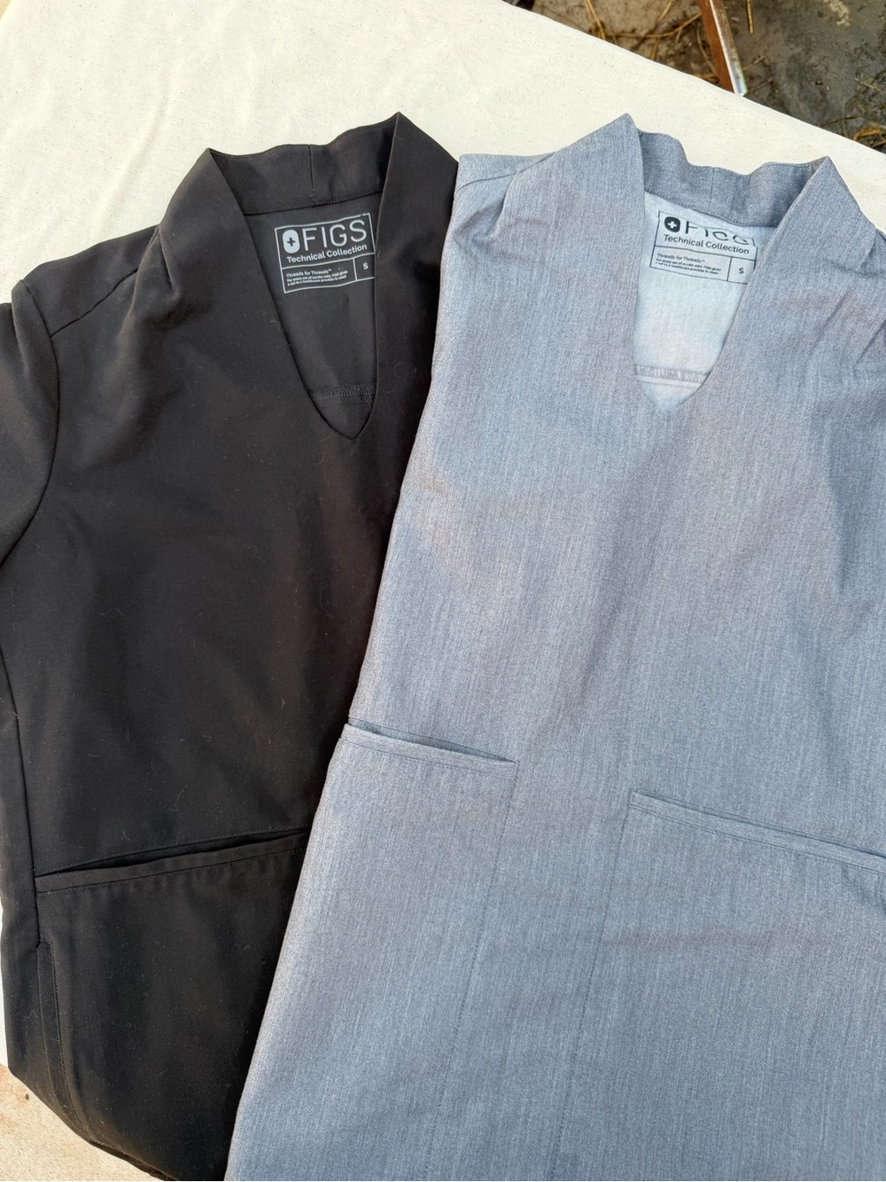 Figs V-Neck Scrub Tops in Black and Heather gray